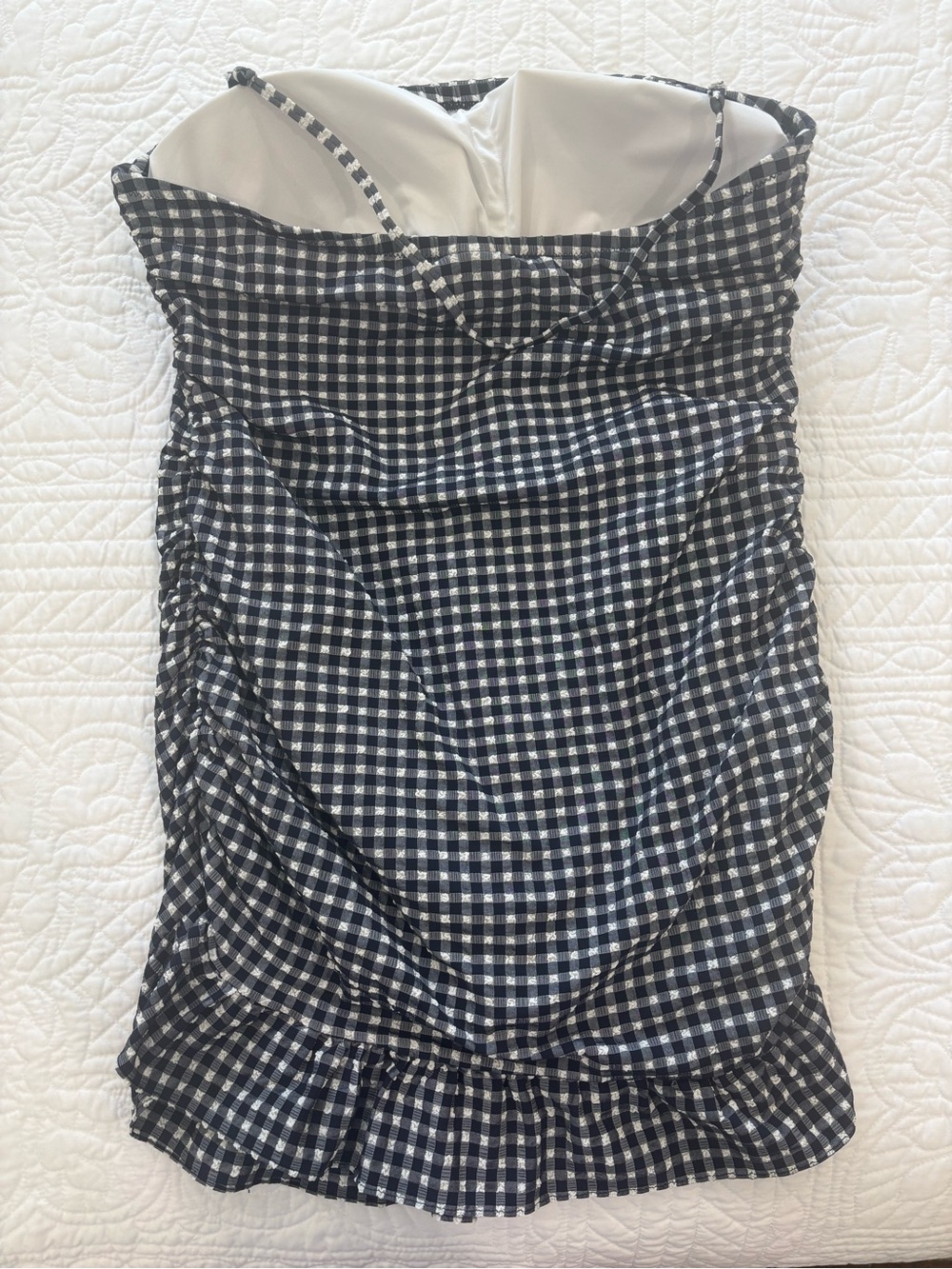 J. Crew Navy Blue & White Gingham Strapless Swim Dress Size 16 - Picture 2 of 5